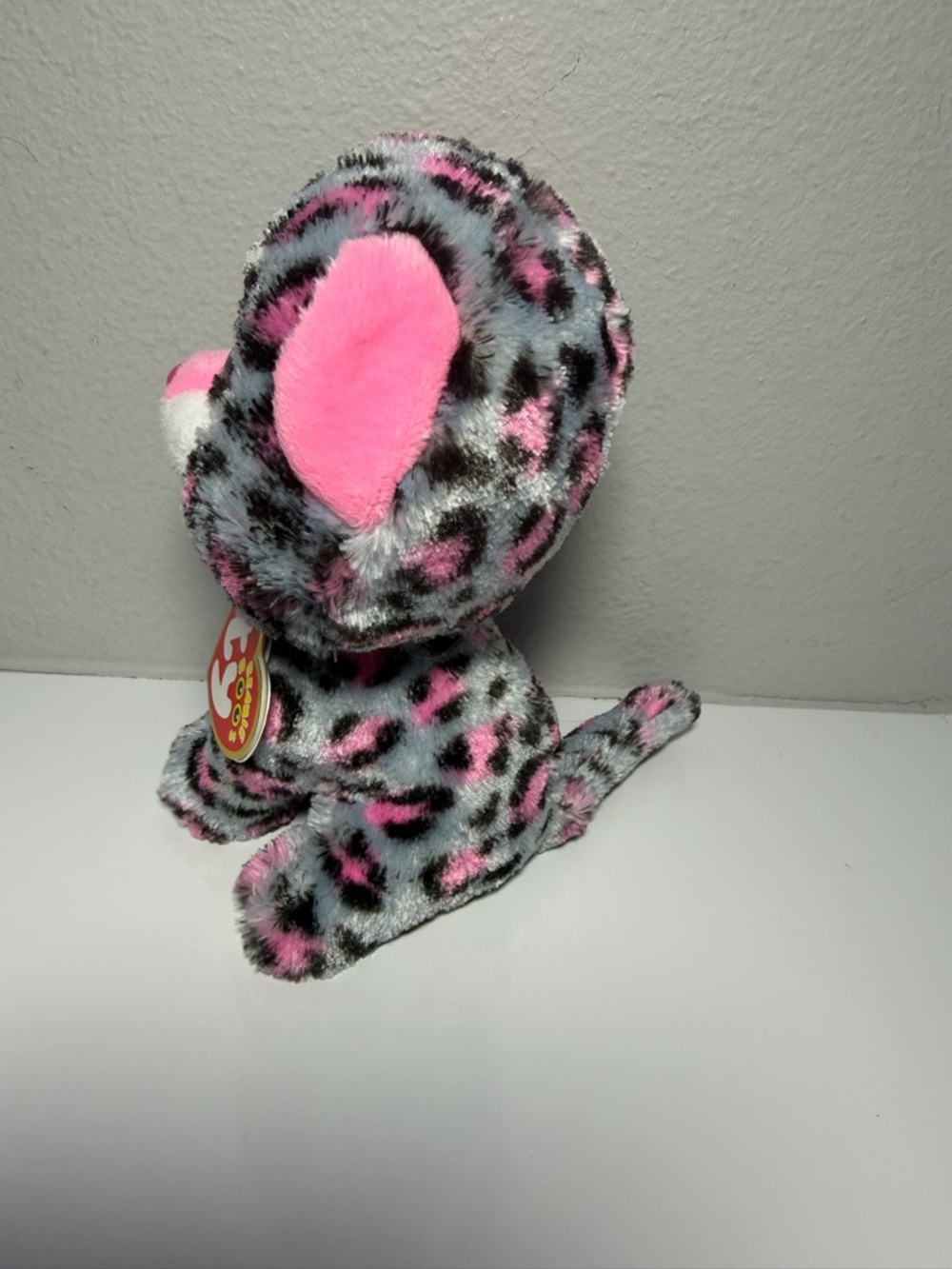 Ty Tasha Pink & Gray Leopard Print Sparkle-Eye Plush Cat - Picture 2 of 7
